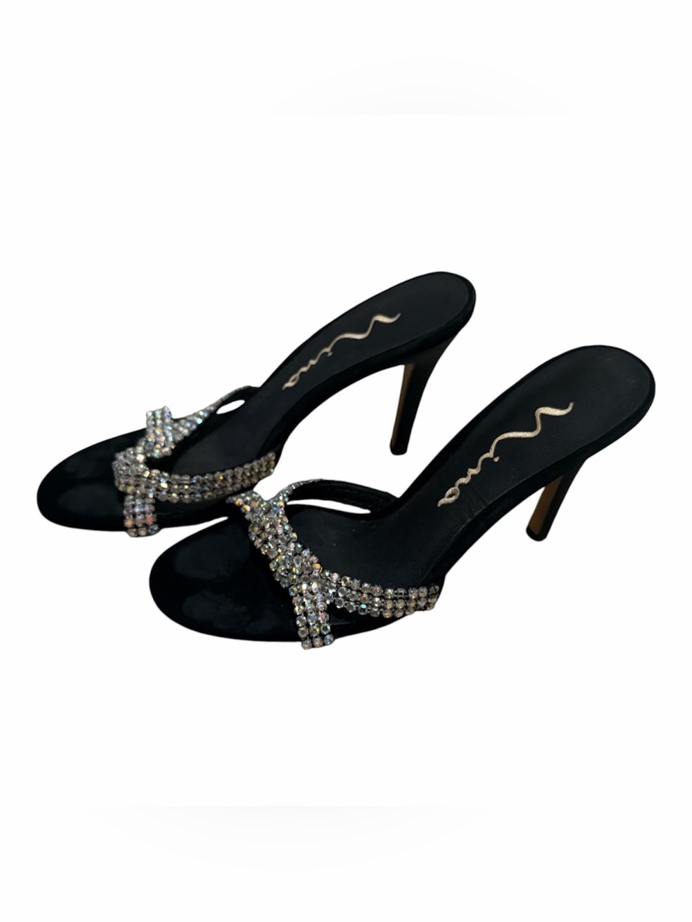 Nina Black Rhinestone Slip-On Heels size 9.5